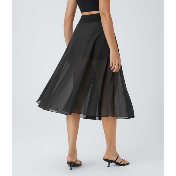 Halara NWT Midi Skirt XL Drawstring Waist Mesh 2-in-1 Flowy - Picture 3 of 12